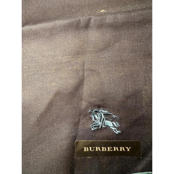 NWT Burberry Mens Handkerchief Pocket Square Dark Blue Logo Designer - Picture 2 of 3